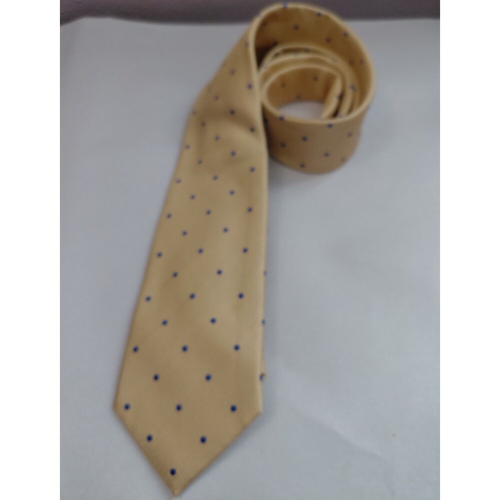 Thomas Pink Yellow Silk Tie Woven in England 3"x58" Blue Dot Pattern - Picture 2 of 7